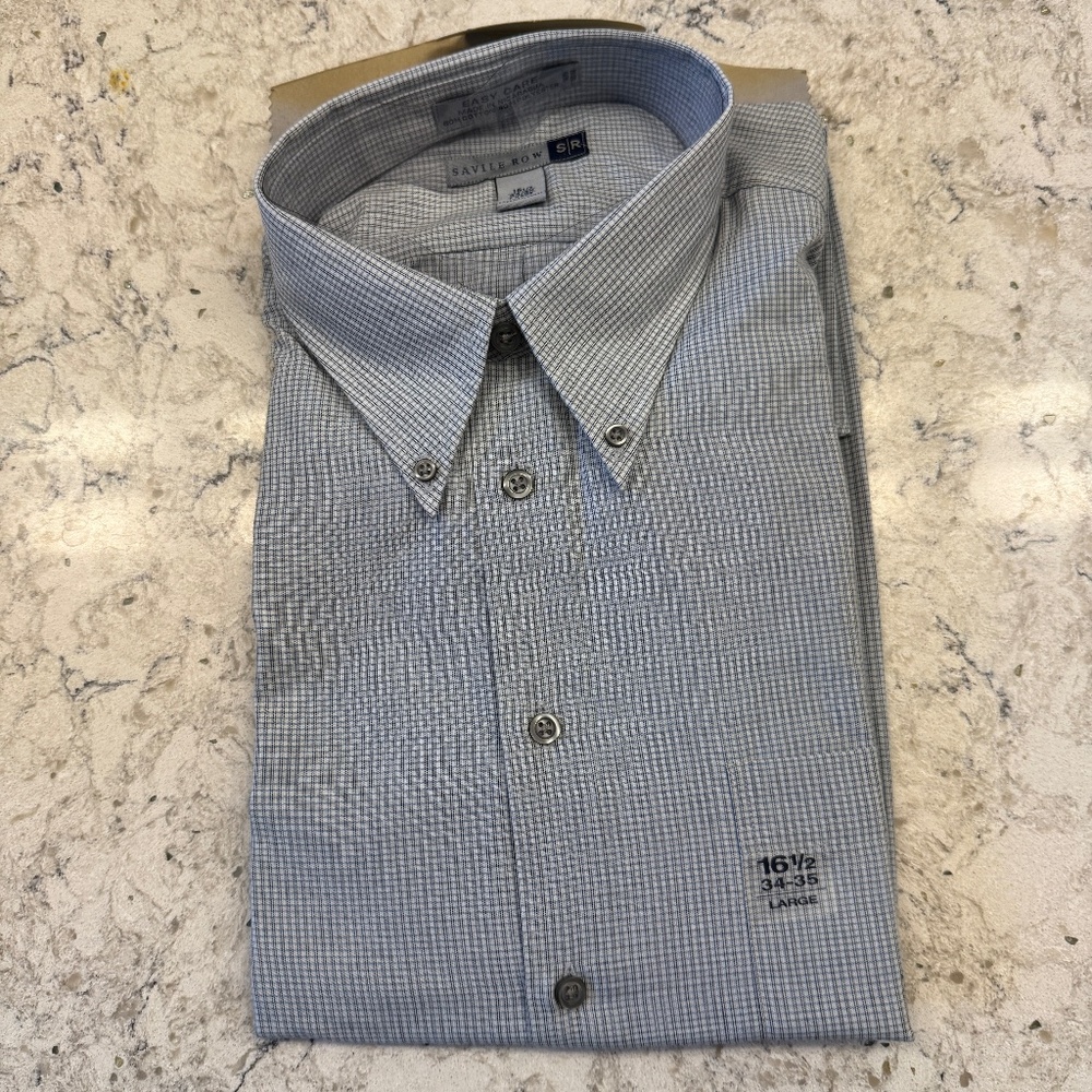 NWT Savile Row Button‎ up dress shirt Blue Plaid Neck 16 1/2